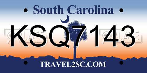 KSQ7143 South Carolina License Plate