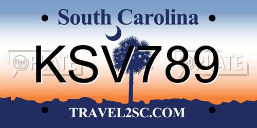 KSV789 South Carolina License Plate