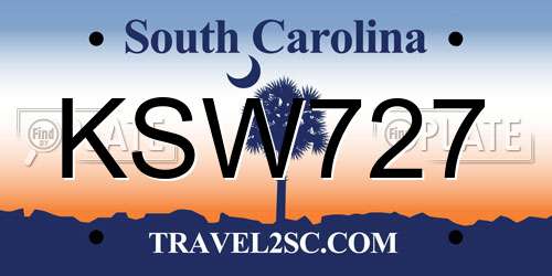 KSW727 South Carolina License Plate