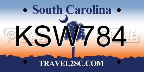 KSW784 South Carolina License Plate