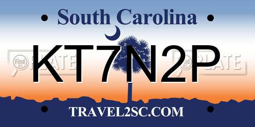 KT7N2P South Carolina License Plate
