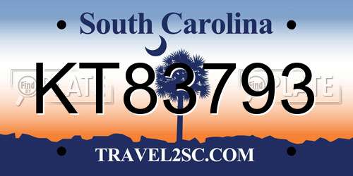 KT83793 South Carolina License Plate