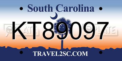 KT89097 South Carolina License Plate