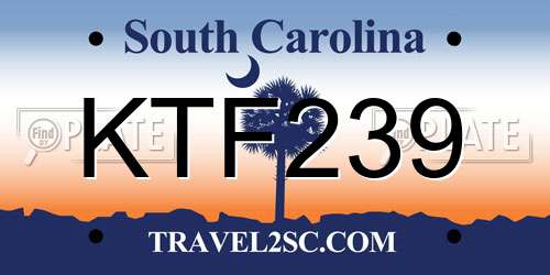 KTF239 South Carolina License Plate