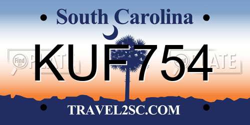 KUF754 South Carolina License Plate