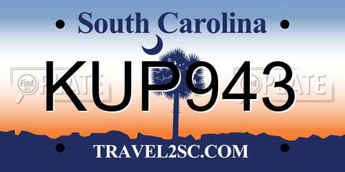 KUP943 South Carolina License Plate