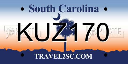 KUZ170 South Carolina License Plate