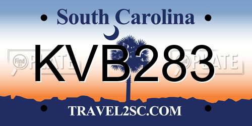 KVB283 South Carolina License Plate