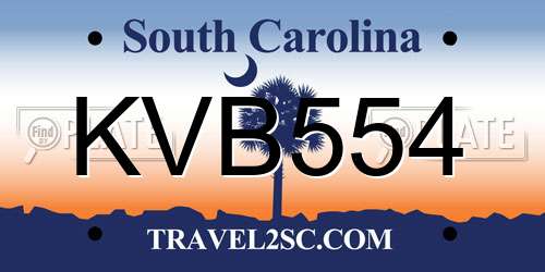 KVB554 South Carolina License Plate