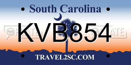 KVB854 South Carolina License Plate