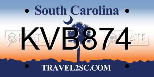 KVB874 South Carolina License Plate