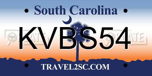 KVBS54 South Carolina License Plate