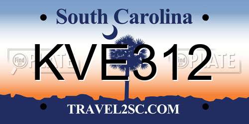 KVE312 South Carolina License Plate