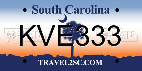 KVE333 South Carolina License Plate