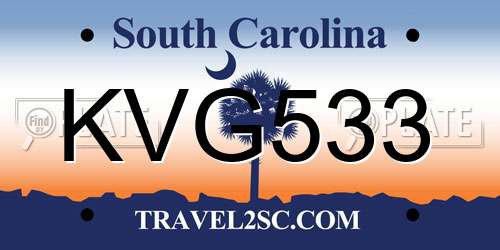 KVG533 South Carolina License Plate