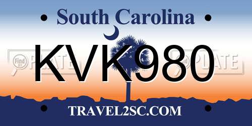 KVK980 South Carolina License Plate
