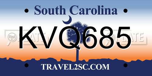 KVQ685 South Carolina License Plate