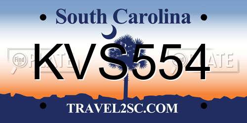 KVS554 South Carolina License Plate