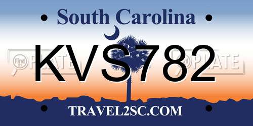 KVS782 South Carolina License Plate
