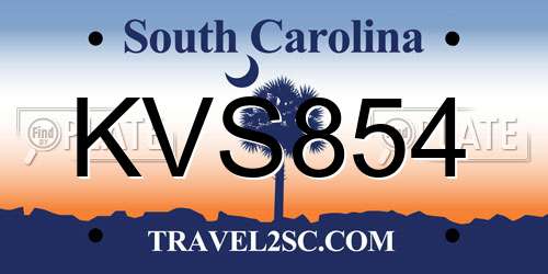 KVS854 South Carolina License Plate