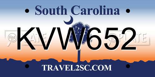KVW652 South Carolina License Plate