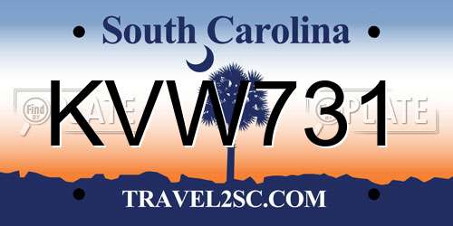 KVW731 South Carolina License Plate