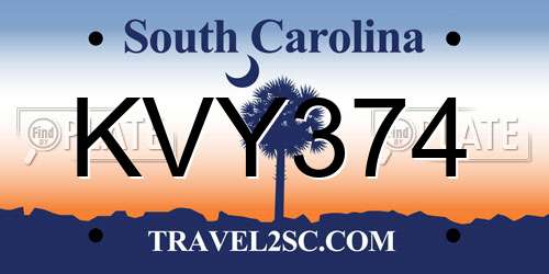 KVY374 South Carolina License Plate