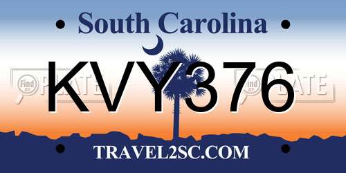 KVY376 South Carolina License Plate
