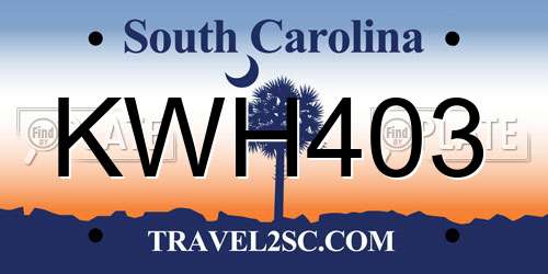 KWH403 South Carolina License Plate