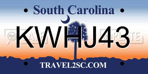KWHJ43 South Carolina License Plate