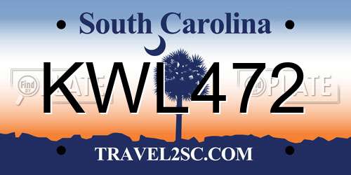 KWL472 South Carolina License Plate