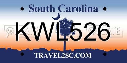 KWL526 South Carolina License Plate