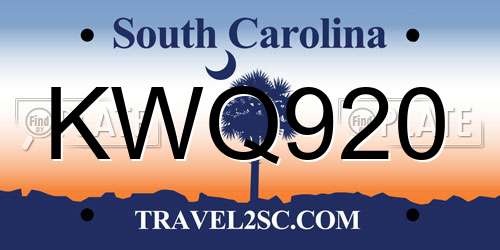 KWQ920 South Carolina License Plate