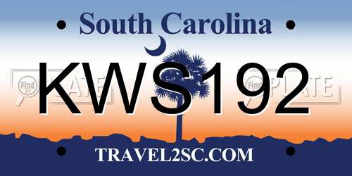KWS192 South Carolina License Plate