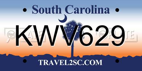 KWV629 South Carolina License Plate