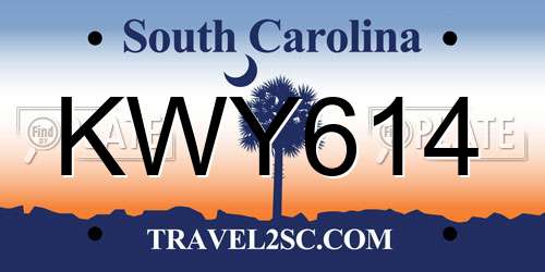 KWY614 South Carolina License Plate