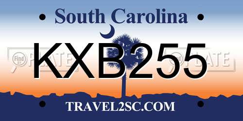 KXB255 South Carolina License Plate