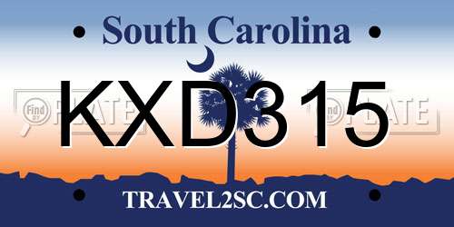 KXD315 South Carolina License Plate