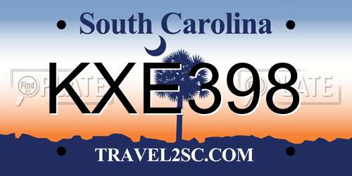 KXE398 South Carolina License Plate