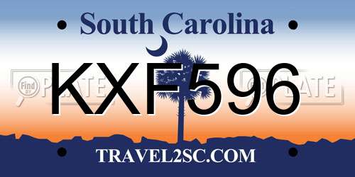 KXF596 South Carolina License Plate