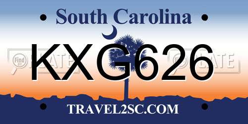 KXG626 South Carolina License Plate