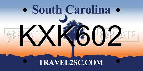 KXK602 South Carolina License Plate