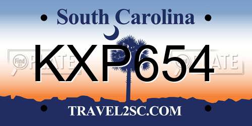 KXP654 South Carolina License Plate