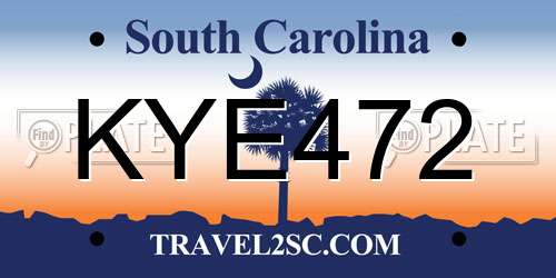 KYE472 South Carolina License Plate