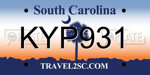 KYP931 South Carolina License Plate