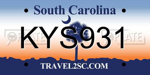 KYS931 South Carolina License Plate