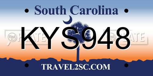 KYS948 South Carolina License Plate