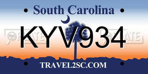 KYV934 South Carolina License Plate
