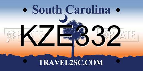 KZE332 South Carolina License Plate