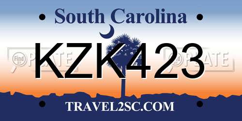 KZK423 South Carolina License Plate